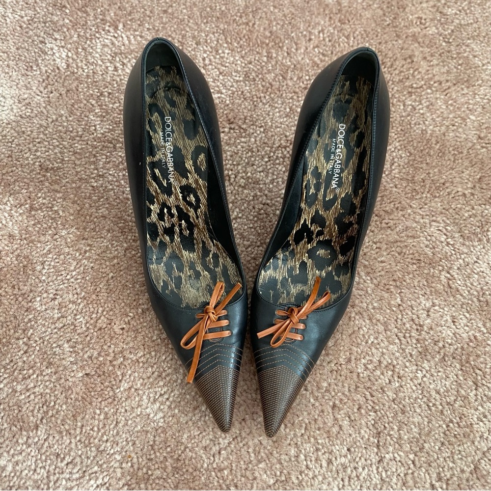 Dolce & Gabbana Brown Leather Pointed Toe Pumps